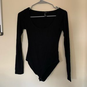 Ribbed Black Scoopneck Bodysuit